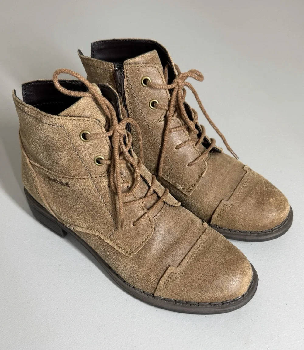Josef Seibel Leather Ankle Boots Womens 39 US 8-8.5 Brown Beige Lace Up